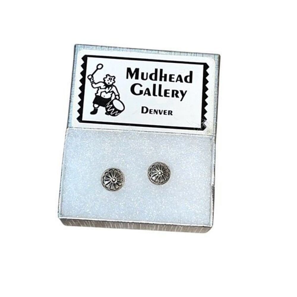 Mudhead Gallery Boutique Womens Pushback Sterling Silver Concho Studs Earrings N